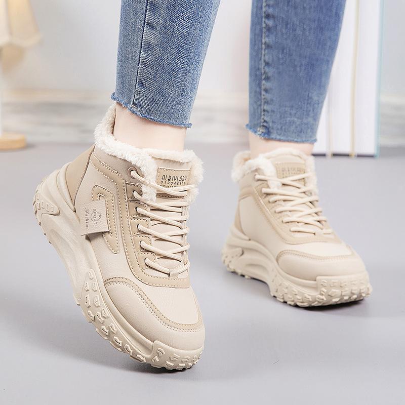 New Winter Plush Warm Cotton Shoes Wear-resistant Heightening Casual Shoes Thick-sole Non-slip Women's High-top Dad Shoes