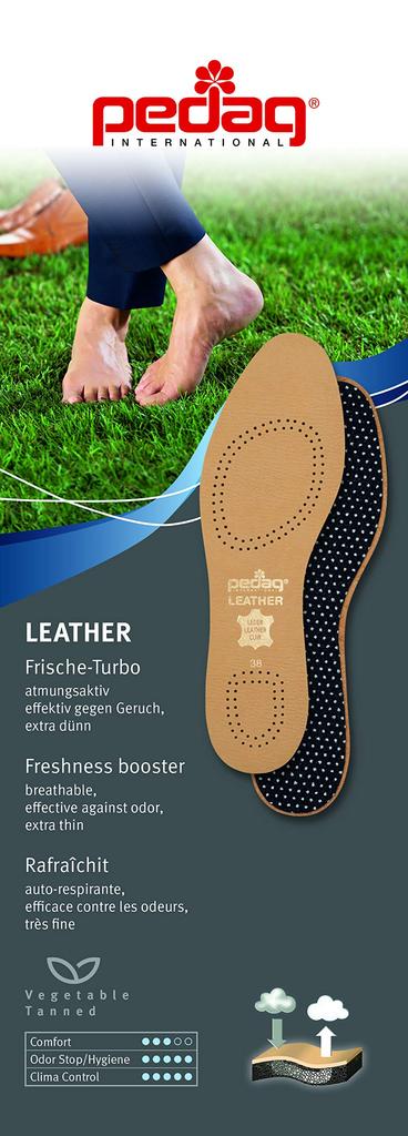Premium Cowhide Leather Insoles Removal Deodorizing Leather with Carbon Filter in (Bacteria & Effect) [pedag] High-Efficiency (Made Germany) (Size