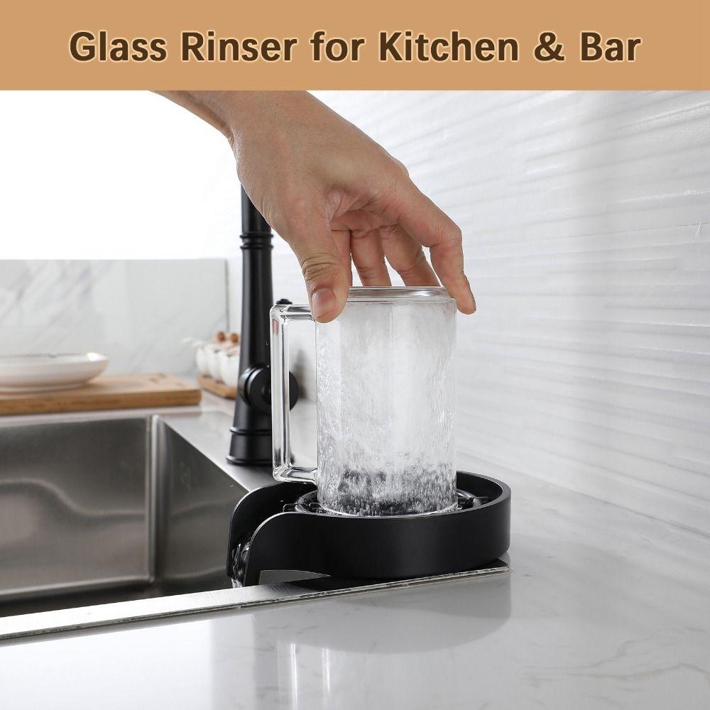 Automatic Cup Washer Black Silver Sink Water Bottle Washer Durable Cup Rinser For Kitchen Sink
