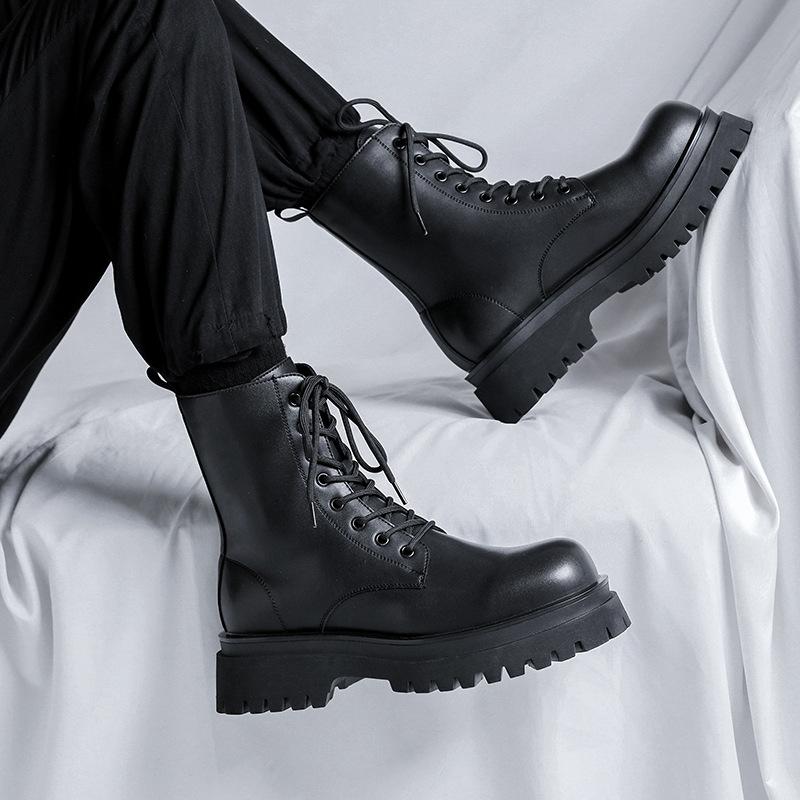 Martin Boots Herren Britischer Stil High-Top Workwear Lederstiefel Herren Dicksohlige Halbschaft Lokomotiv-Trend Herrenstiefel 7363-R