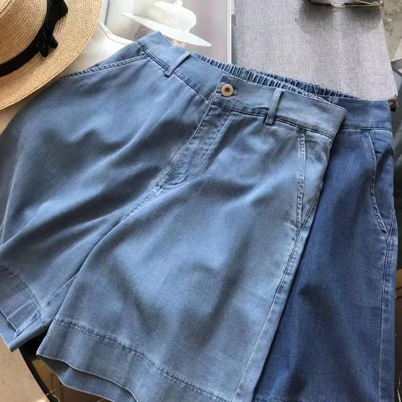 Women's Summer Tencel Denim Wide-Leg Shorts - Pear-Shaped, Slimming, Large Size