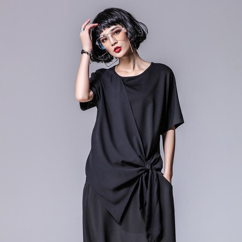 Asymmetrisches Damen-T-Shirt mit Chiffon-Modal-Einsatz, locker geschnitten