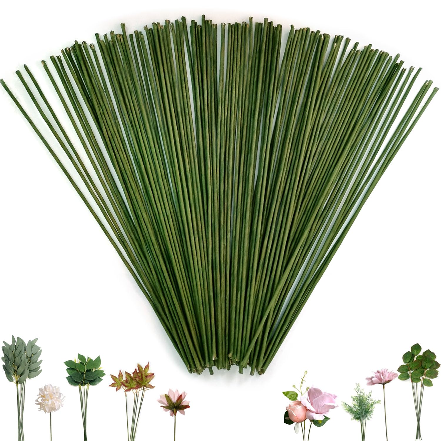 

OrgMemory Artificial Flower Stems 100 Pieces 25cm 2mm Bendable Floral Craft Support Wire for DIY Bouquets Modeling and Gift