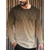 Autumn and Winter Men's Striped Geometric 3D Printed Crew Neck Long Sleeve T-Shirt