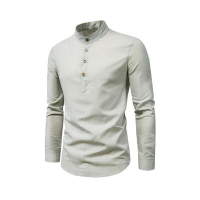 Herren Einfarbig Stehkragen Langarmhemd, Schmale Passform Lässig und Modisch Baumwolle Langarm Henry-Shirt
