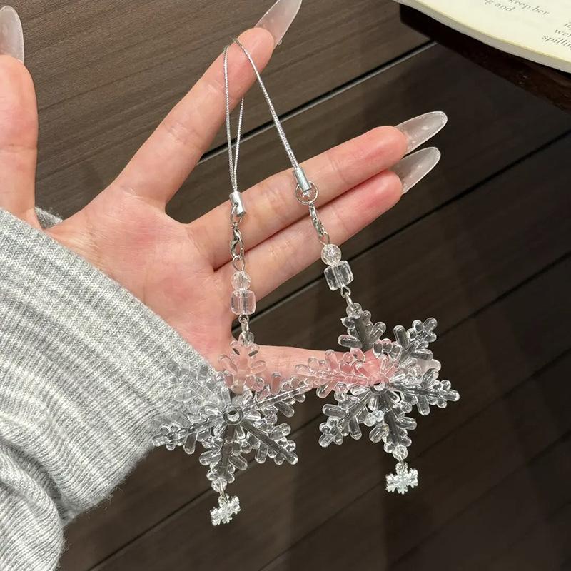 Transparent Snowflake Christmas Tree Cute Leaves Wind Chime Pendant Mobile Phone Lanyard Kawaii Bag Decor Gifts