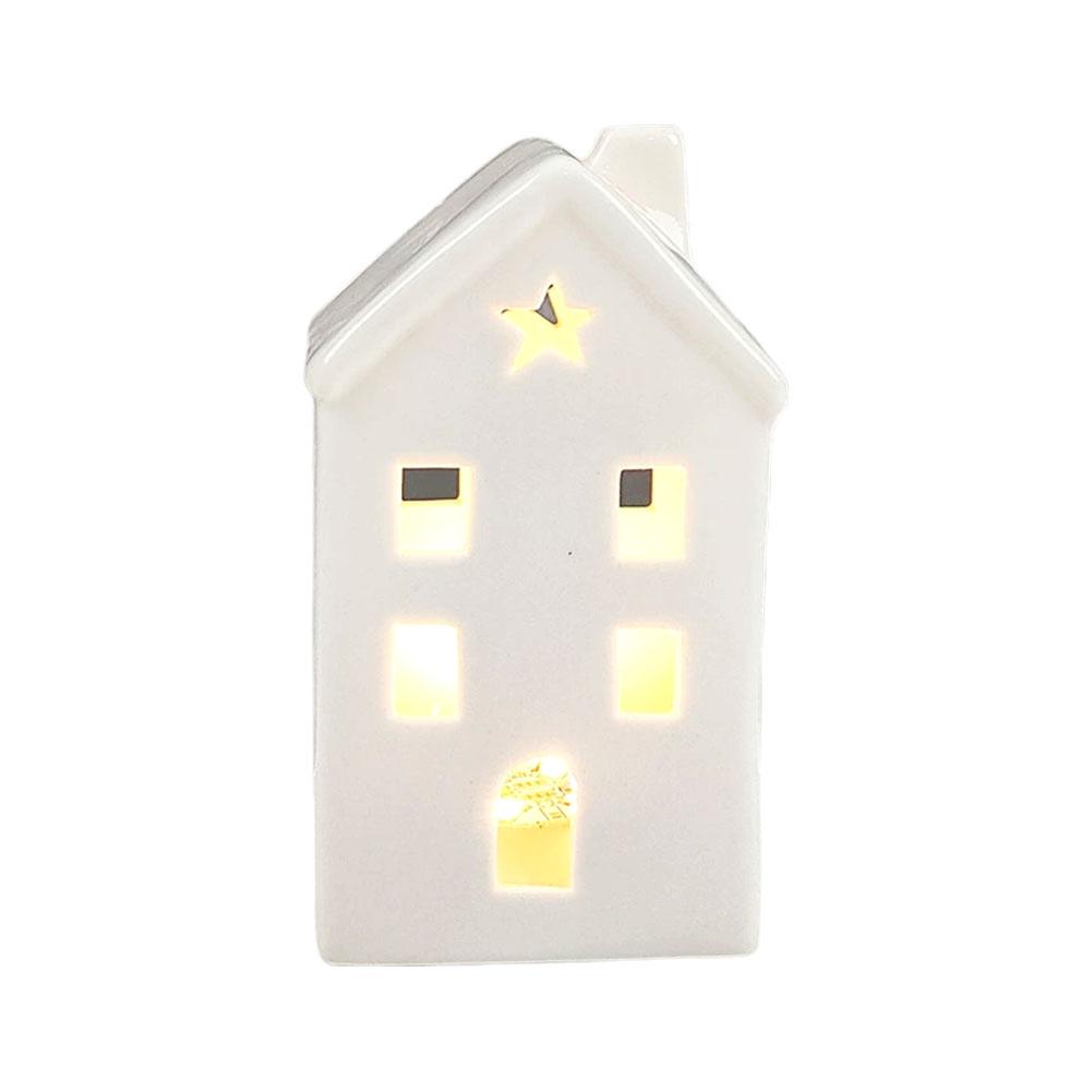 Mini White Glazed Ceramic LED Luminous Hollow House Christmas Decoration Creative Desktop Craft Home Decor