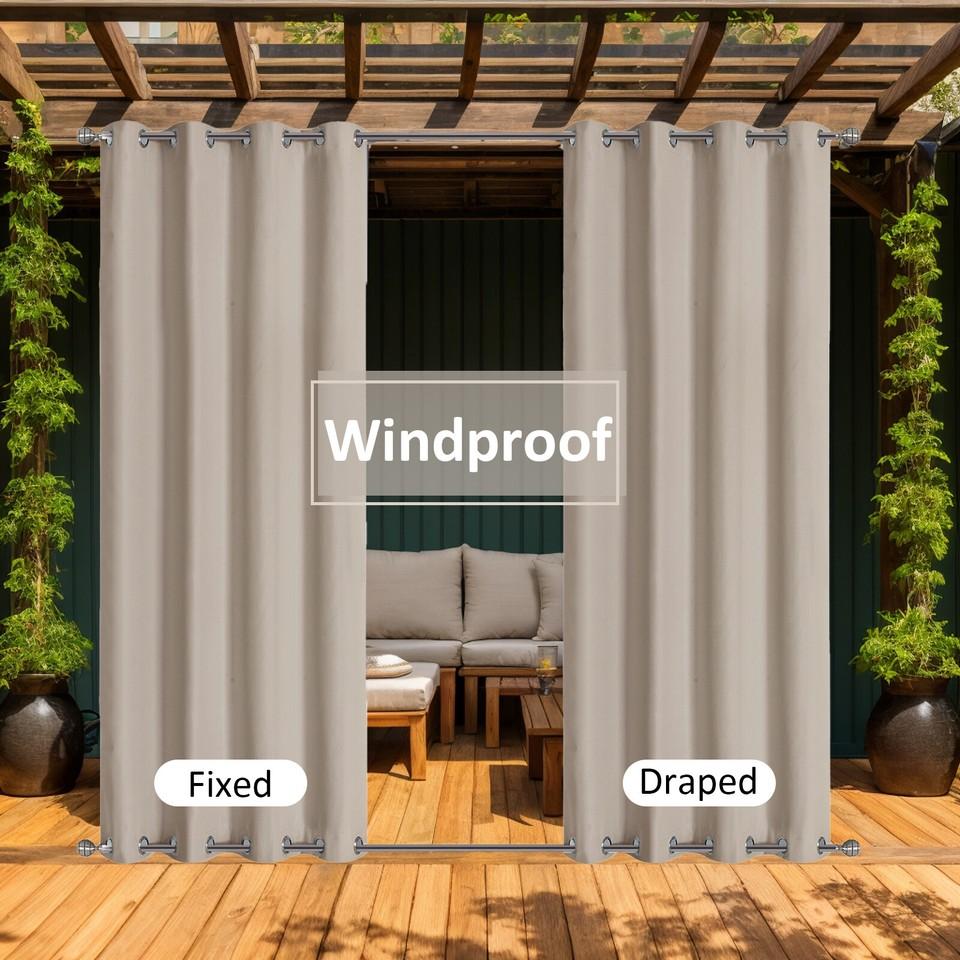 Set of 2 outdoor curtains, privacy screen, waterproof, top and bottom with eyelets