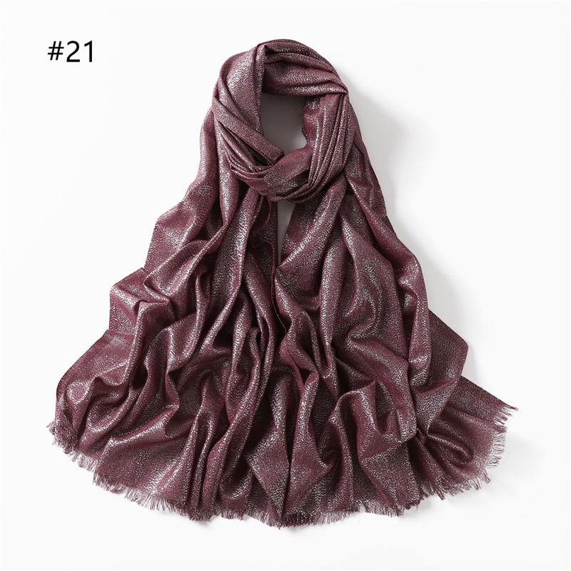 23 Colors Glitter Hijab Cotton Scarf Wraps Plain Shawls Rayon Fabric Silk Silver Wire Headscarf Muslim Scarf Women Instant Hijab