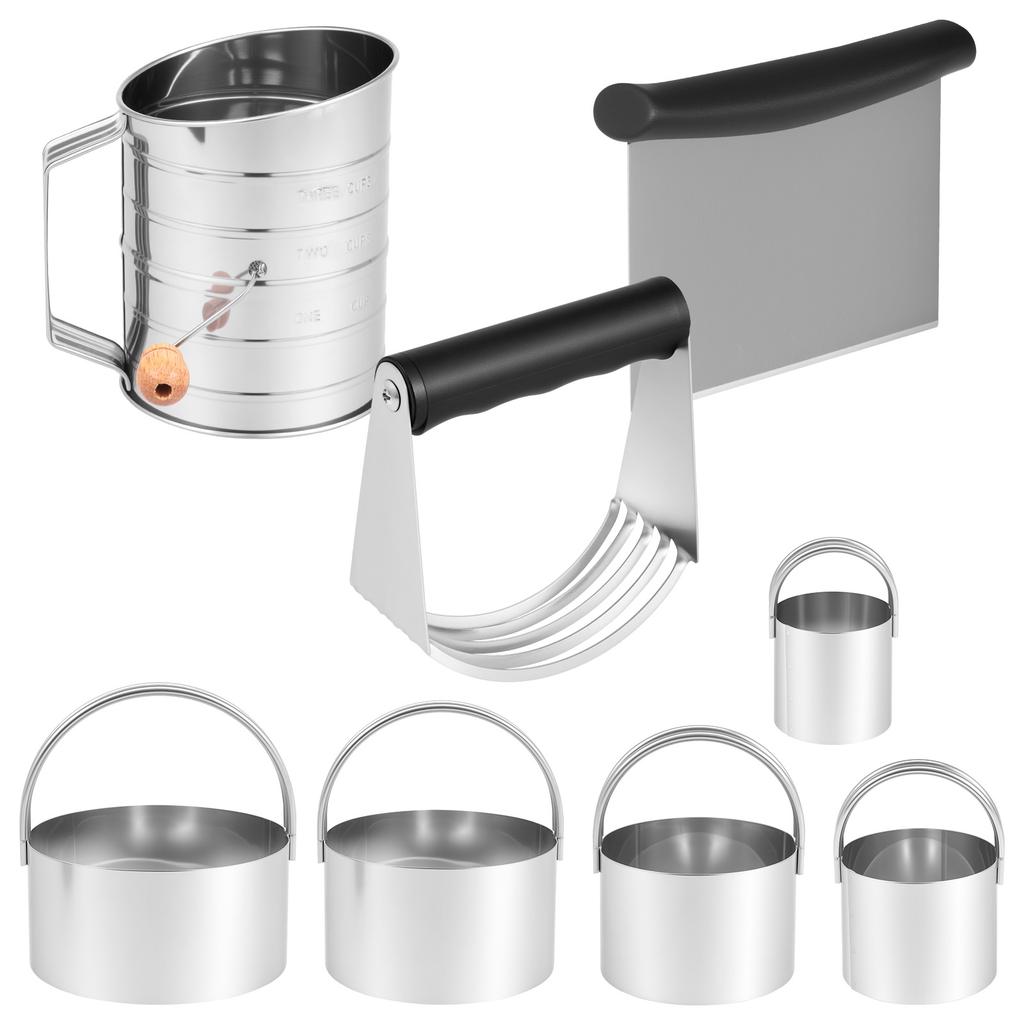 Stainless Steel Biscuit Cutter Set Ergonomic Pastry Scraper and Dough Blender with Non Slip Grip for Biscuits Pie Cookies