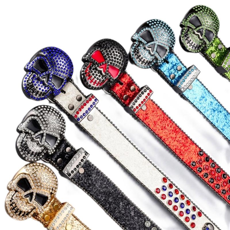Women Rhinestones Belt for Jeans Skull Rivets Studded Waist Belt Blingbling Belt for Pants Cowboy Belt Waiststrap