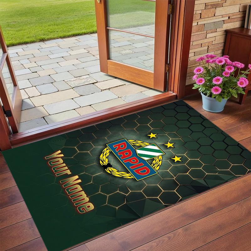 Crystal Velvet Rug Custom Name Text, Soft Non Slip Floor Mat Home DecorRapid Wien FC