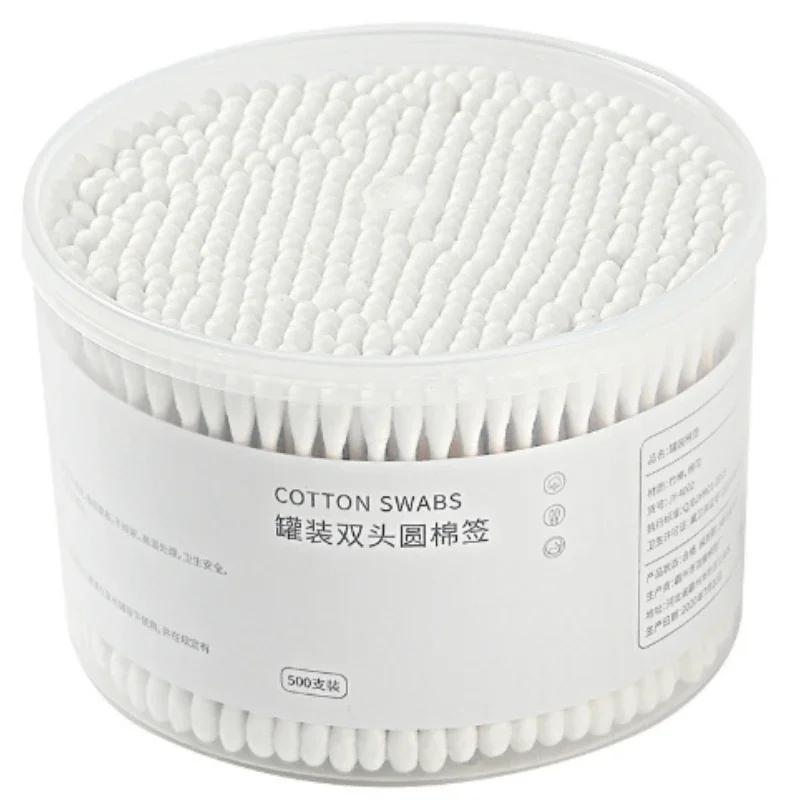 500PCS Disposable Cotton Swab Box Double End Round Head for Makeup Removal Daily Cleaning Baby Care Multi-purpose