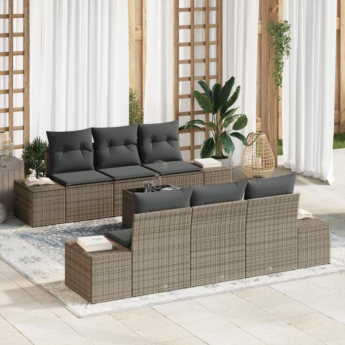 VidaXL Set de canapé de jardin 7 pièces avec coussins gris en rotin synthétique 3355618