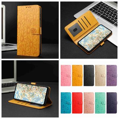 10barevné pouzdro na flip kartu s embosovanou sedmikráskou pro Samsung Galaxy A12 A15 A26 S20-S25...