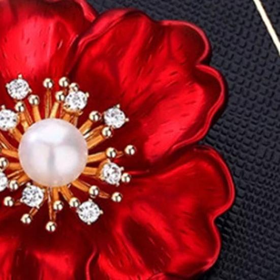 Spilla Festa della Mamma Design Fiore Rosso Spilla con Perle Finte Strass Intarsiati