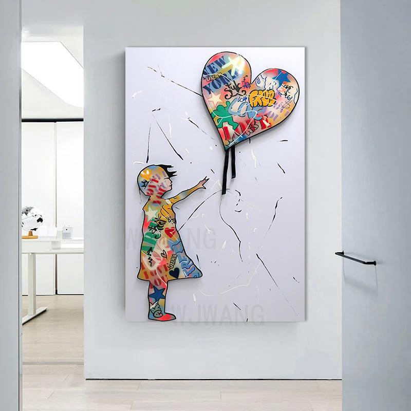 Abstract Butterfly Flower Girl Colorful Wall Art,Banksy Graffiti Art Canvas Paintings,Balloon Girl Colourful Prints,Home Decor
