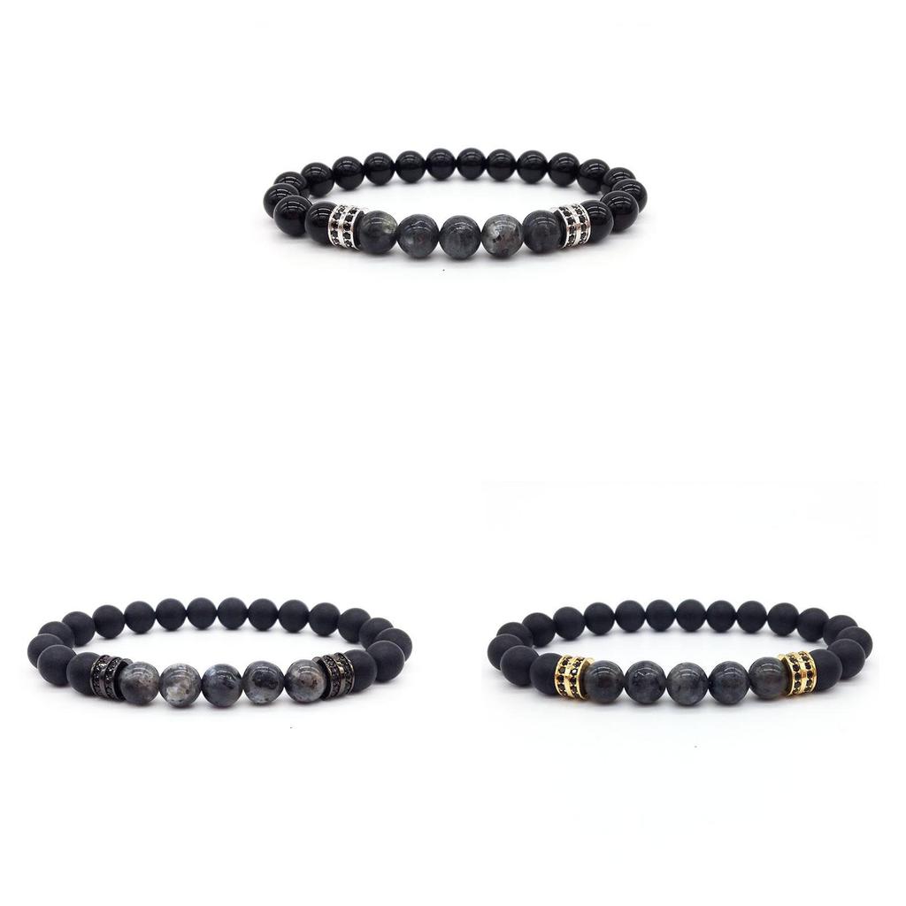 Mens Geometric Black Obsidian Copper Micro Zircon Bracelet With Elastic Fit For Fashion Accessory