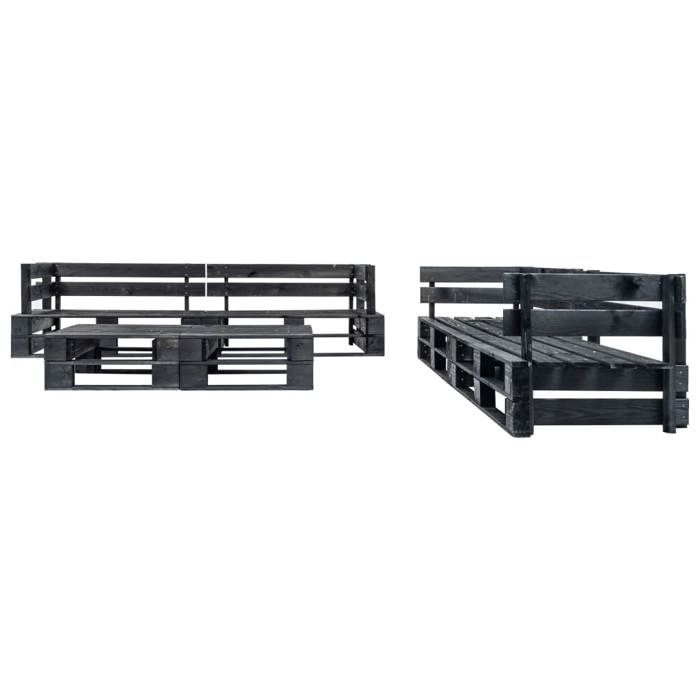 Canapés de jardin - vidaXL - Palette 6 pcs - Noir - Bois massif - Résistant aux intempéries
