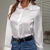 Damskie bluzki i koszule wiosenno-letnie Eleganckie satynowe sztuczny jedwab z długim rękawem Casualowe koszule Top Jednorzędowe podstawowe topy