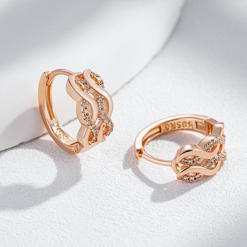 Kienl Shiny Natural Zircon Hoop Dangle Earrings For Women Fashion Rose Gold Color Crystal Vintage Daily Fine Jewelry