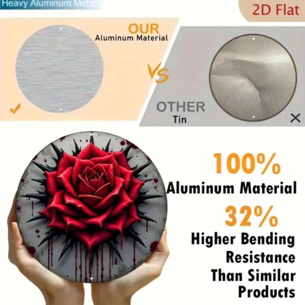 Metal Wall Art Poster, Round Gothic Rose 20x20 Cm Home Decor