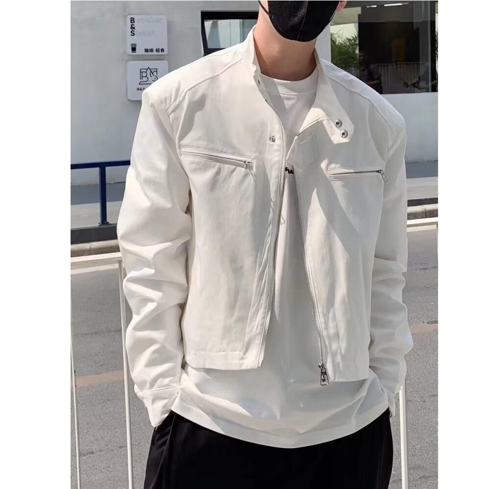 

Premium shoulder pads short functional jacket men s spring and autumn niche American high street trendy brand vibe motorcycle jacket XXXL белый