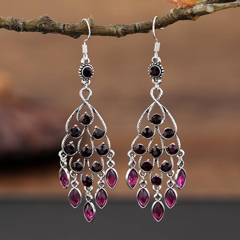 Vintage Palace Crystal Long Tassel Earrings with Feminine Style and Versatile Personality Earrings, Korean Fashion Ethnic Style Earrings