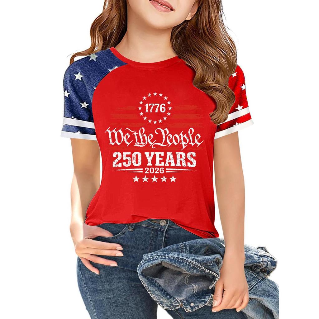 Kids Independence Day Printed Crew Neck Short Sleeve Casual T Shirt USA Map Graphic Raglan Sleeves Tee for Boys Girls Summer Wear