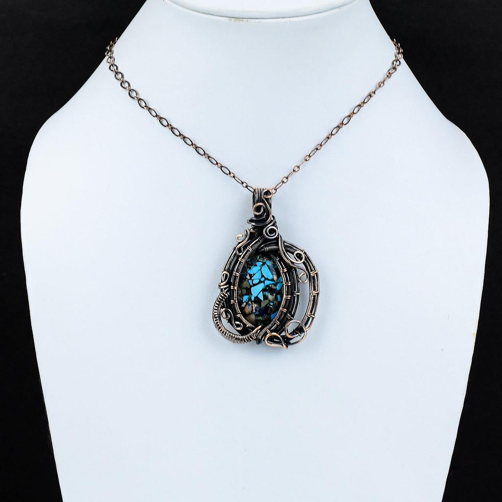 Copper Multi Turquoise Pendant Copper Wire Wrapped Pendant Gemstone Pendant Ethnic Style Pendant Gift For Him Handmade Copper Wire Jewelry