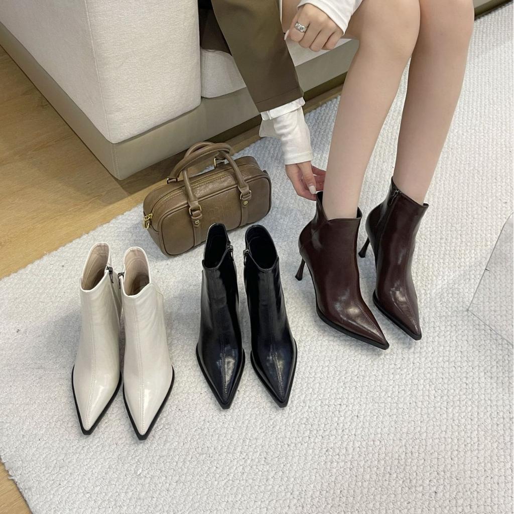 2025 Autumn and Winter Women's Boots Fashion Heel Height 8cm Thin Boots Niche Design Pointed European and American Short Boots Women's New Models