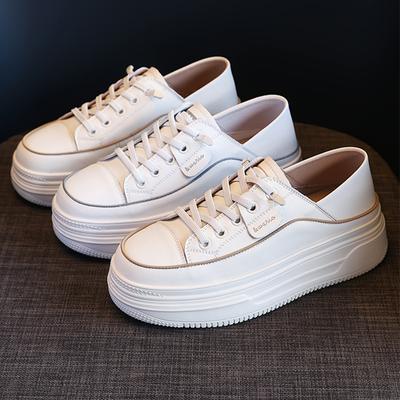 Genuine Leather Shoes Women Sneakers Flat Fashion Brand Ladies White Shoes Soft Comfortable Thick Sole 3cm