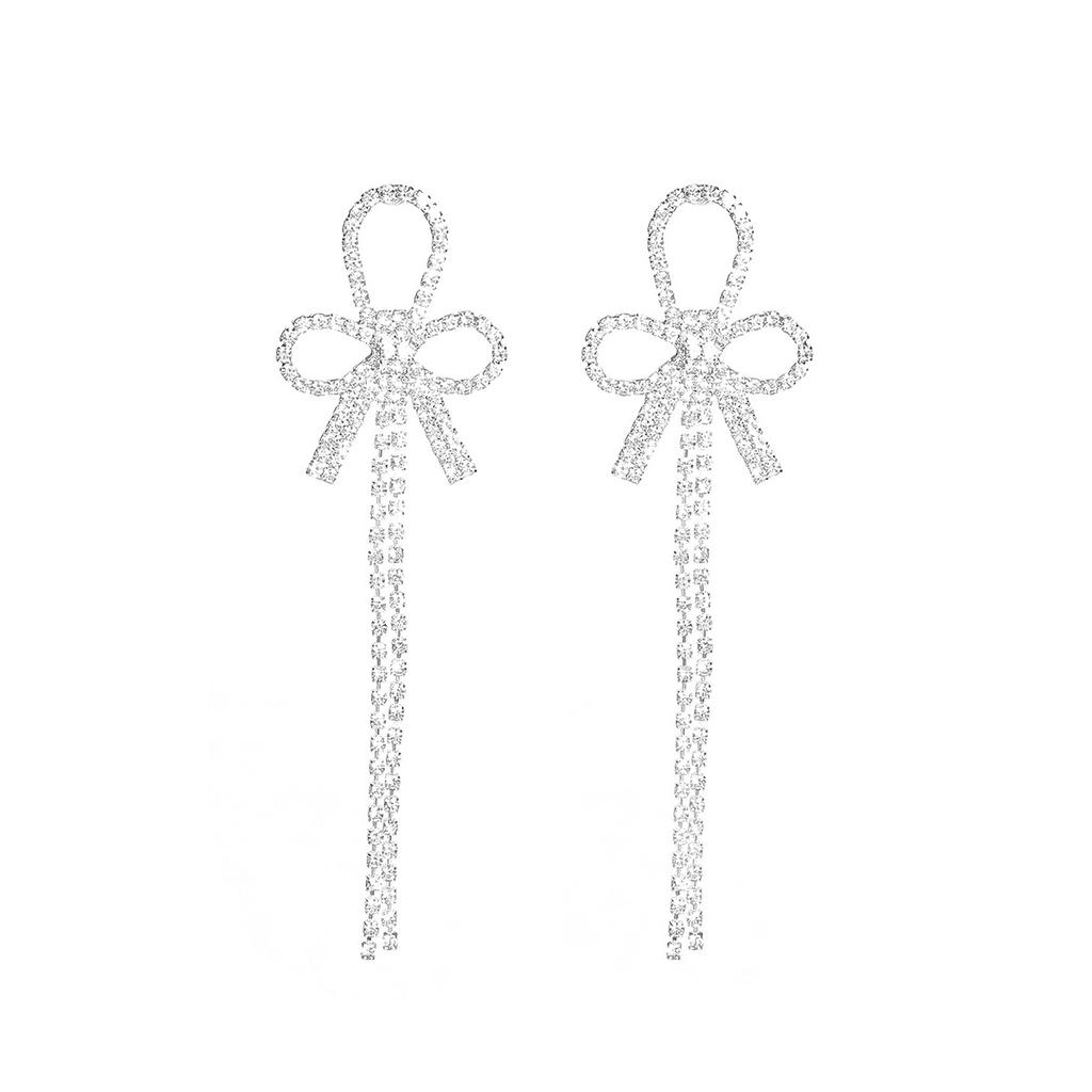 Fashion long fringed bow earrings
