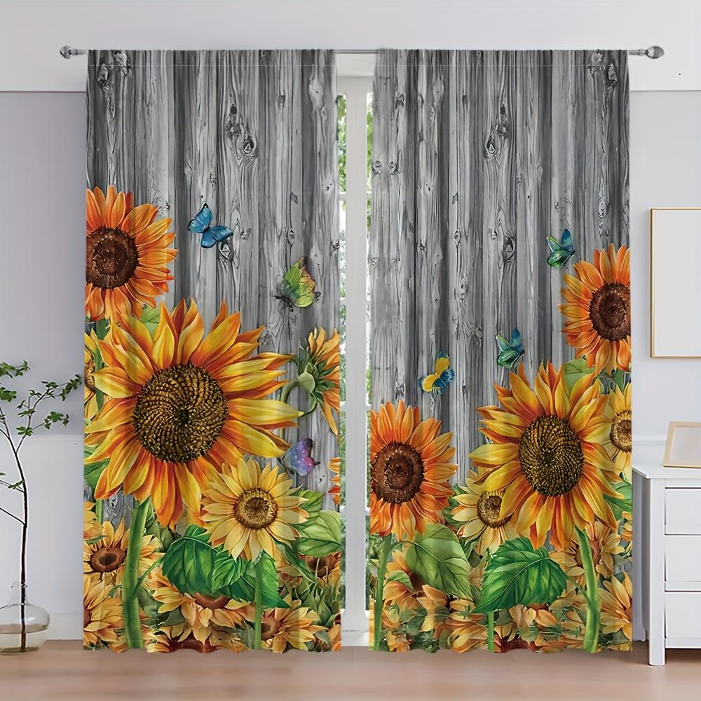 

2 шт. Подсолнух деревянные деревенские кухонные шторы для кухни в деревенском стиле, деревянные двери амбара, винтажные маленькие короткие шторы для кафе, карманные оконные занавески 2x75W166H(CM)&Grommet Top