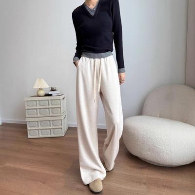 White Acetic Acid Wool Pants Autumn and Winter Women's Wide-leg Pants Drape Glutinous Rice Pants Straight Casual Pants