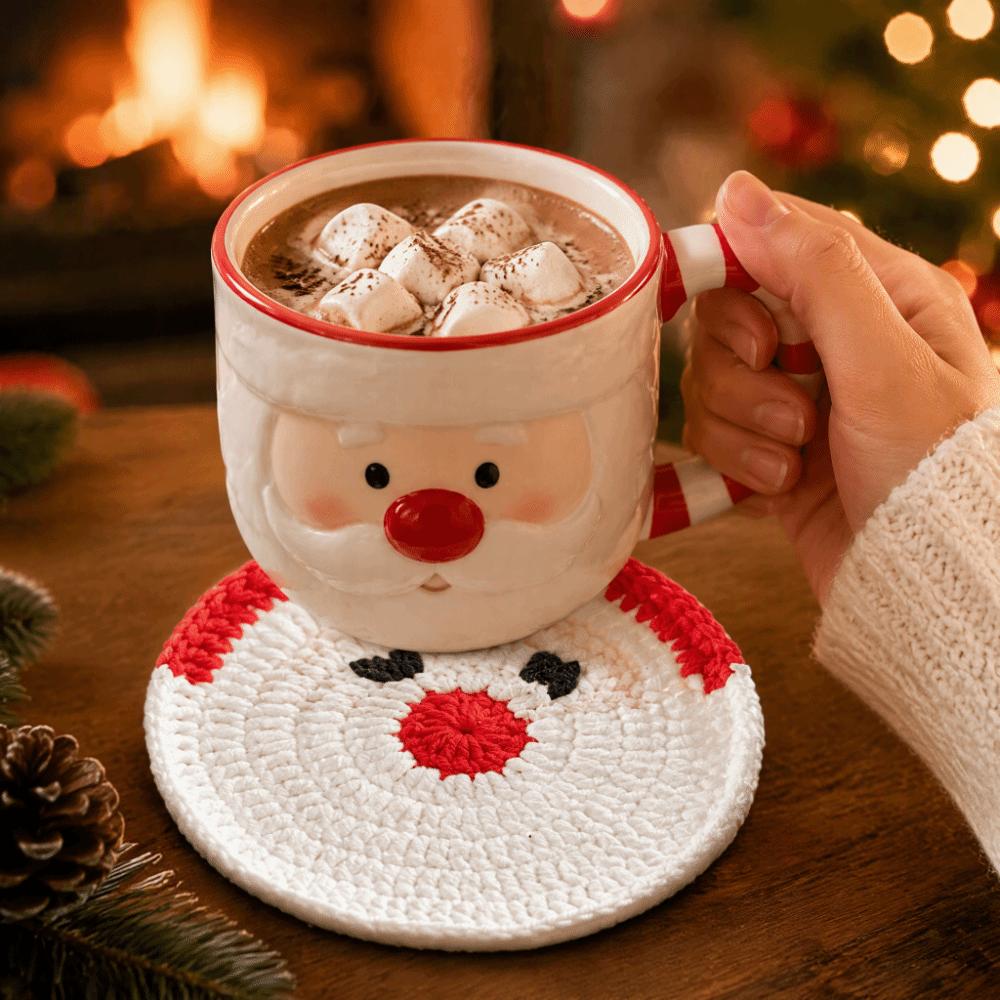 Handmade Non Slip Mat Knitted Table Mat Crochet Christmas Coaster Table Decoration