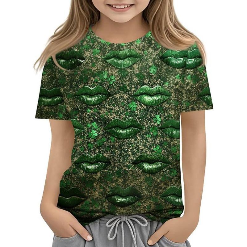 New Four Leaf Clover Pattern Children's Women's Short Sleeve Round Neck T-shirt