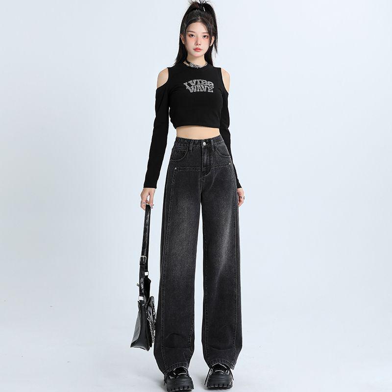 Spring 2025 Women s Cement Gray High Waist Loose Fit Tall Straight & Wide Leg Jeans 2XL