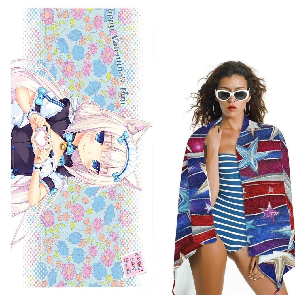Galgame Anime Nekopara Beach Towel Soft Skin Friendly High Water Absorption Quick Dry Gym Sports Towel Stylish Beach Accessories