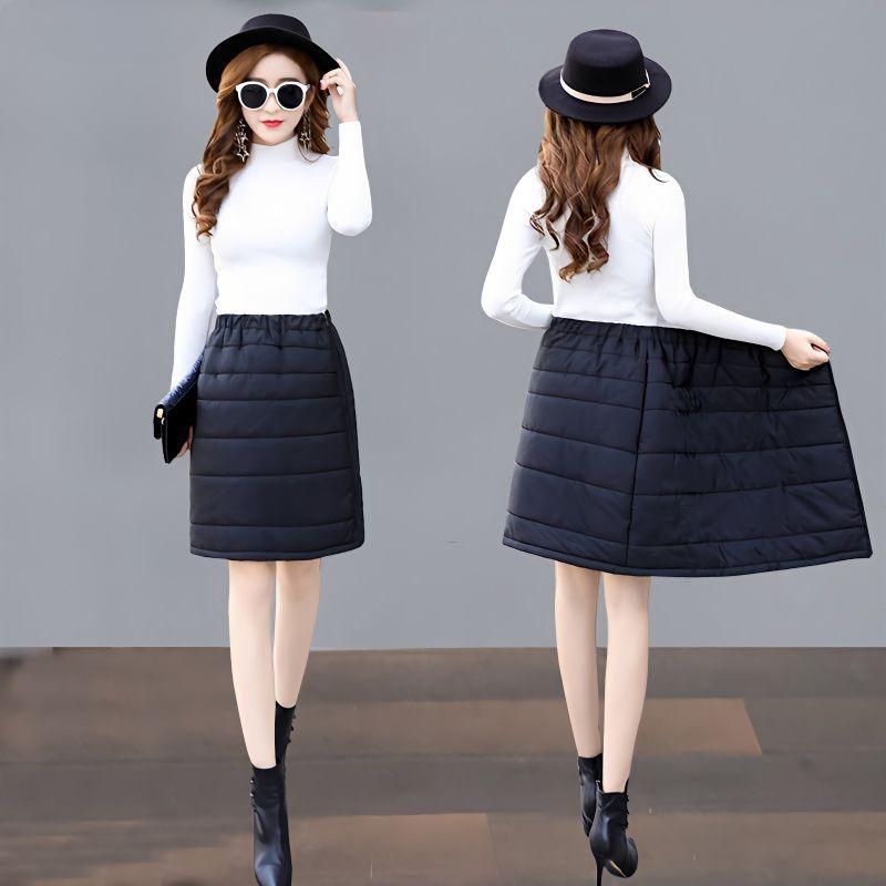 Thickened Down Cotton Skirt Women's Short Skirt Winter Elastic Waist Outer Wear One-piece Pocket Skirt Large Size Hip Skirt