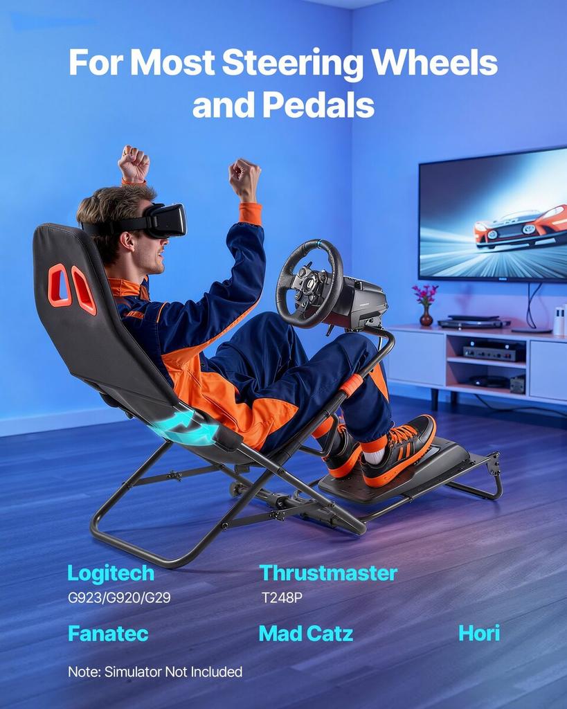 Portable Racing Wheel Stand, Foldable & Adjustable Steering Sim Wheel Stand, 470 mm Seat Inner Width, Compatible with Logitech G923/G920/G29,