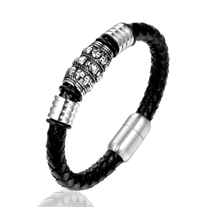 Titanium steel leather rope bracelet, fashionable calfskin versatile jewelry accessories