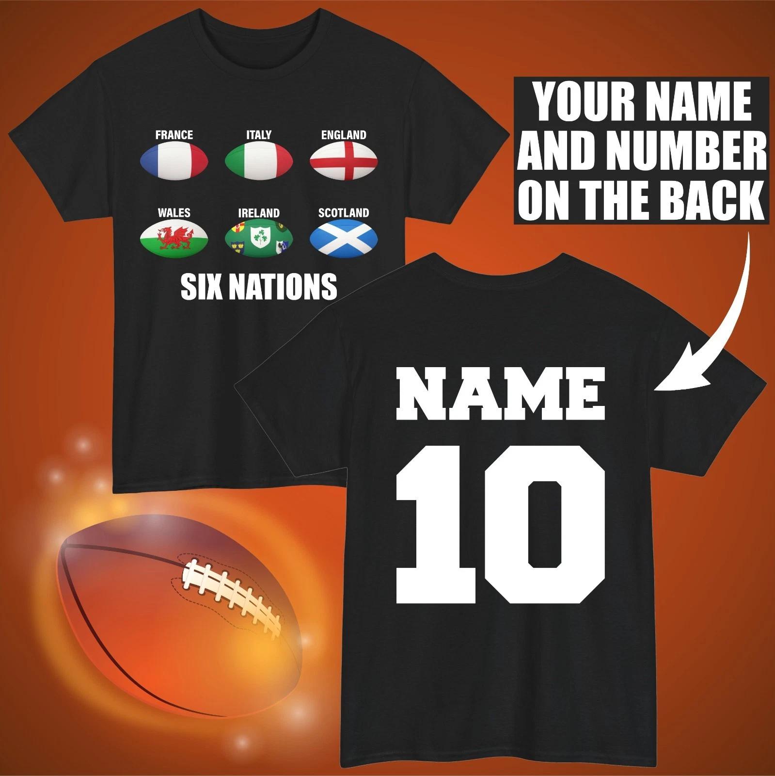 Custom Six Nations Rugby T-T-Shirt England Ireland Wales France Scotland Italy Top 2XL
