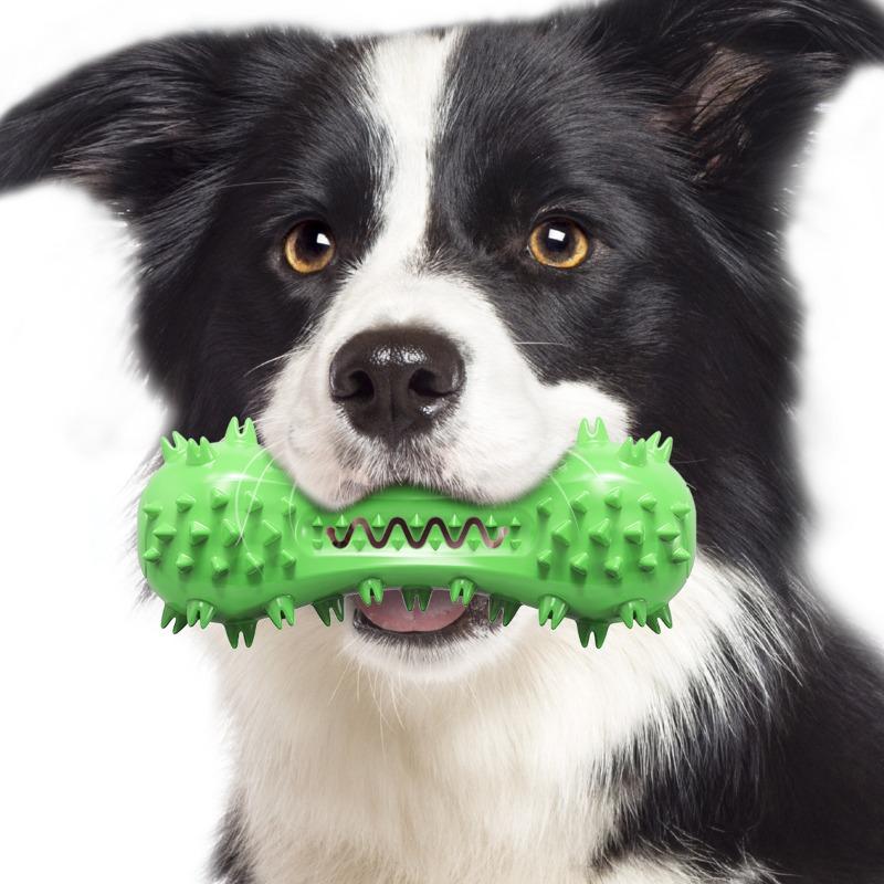 Green Durable Spiky Rubber Dog Chew Toy for Teeth Cleaning
