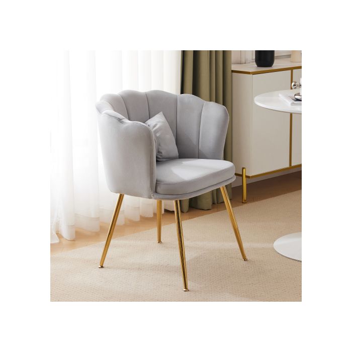 Chaise longue, chaise de bain, confortable chaise rembourrée avec dossier pétale, pieds en métal doré et coussins papillon