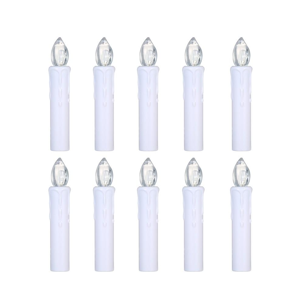 

Realistic Warm White LED Flameless Candles with Remote Control for Party Decoration 10 PCS White