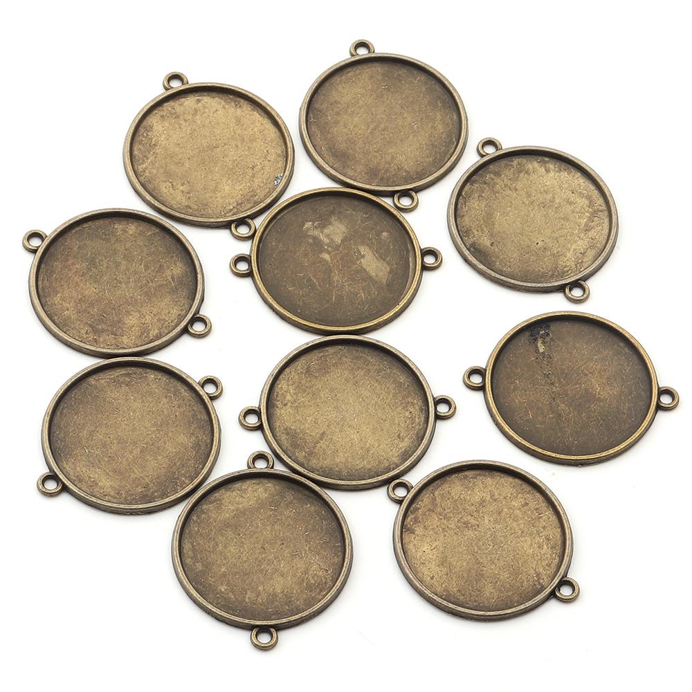 10pcs 8/10/12/14/16/18/20/25mm Round Cabochon Base Double Hole Blank Bezel Trays For Jewelry Making DIY Necklace Accessories