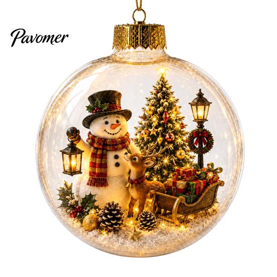 Indoor Outdoor Festive Decor Lighted Christmas Star Ornaments for Holiday Tree Decoration, Acrylic Shatterproof Hanging Home Party with Snowman Design