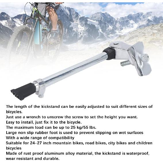 Kickstand, Aluminum Alloy Center Mount Kickstand for 24-27 Inch Mountain Road Bikes (Silver)