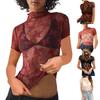 Women's Casual Solid Color Woven Semi-turtleneck Top Bottoming Shirt Sexy Long-sleeved T-shirt See-through Top